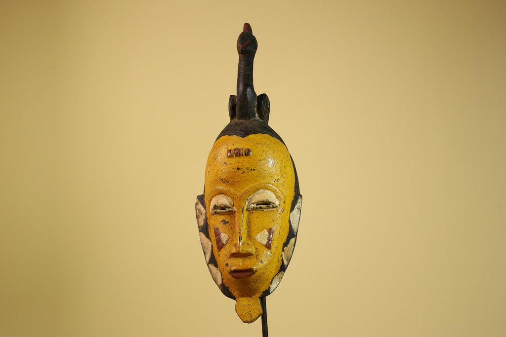African Guro Mask Carved Wood Bird Crest Côte d’Ivoire Tribal Art Decor-G5934