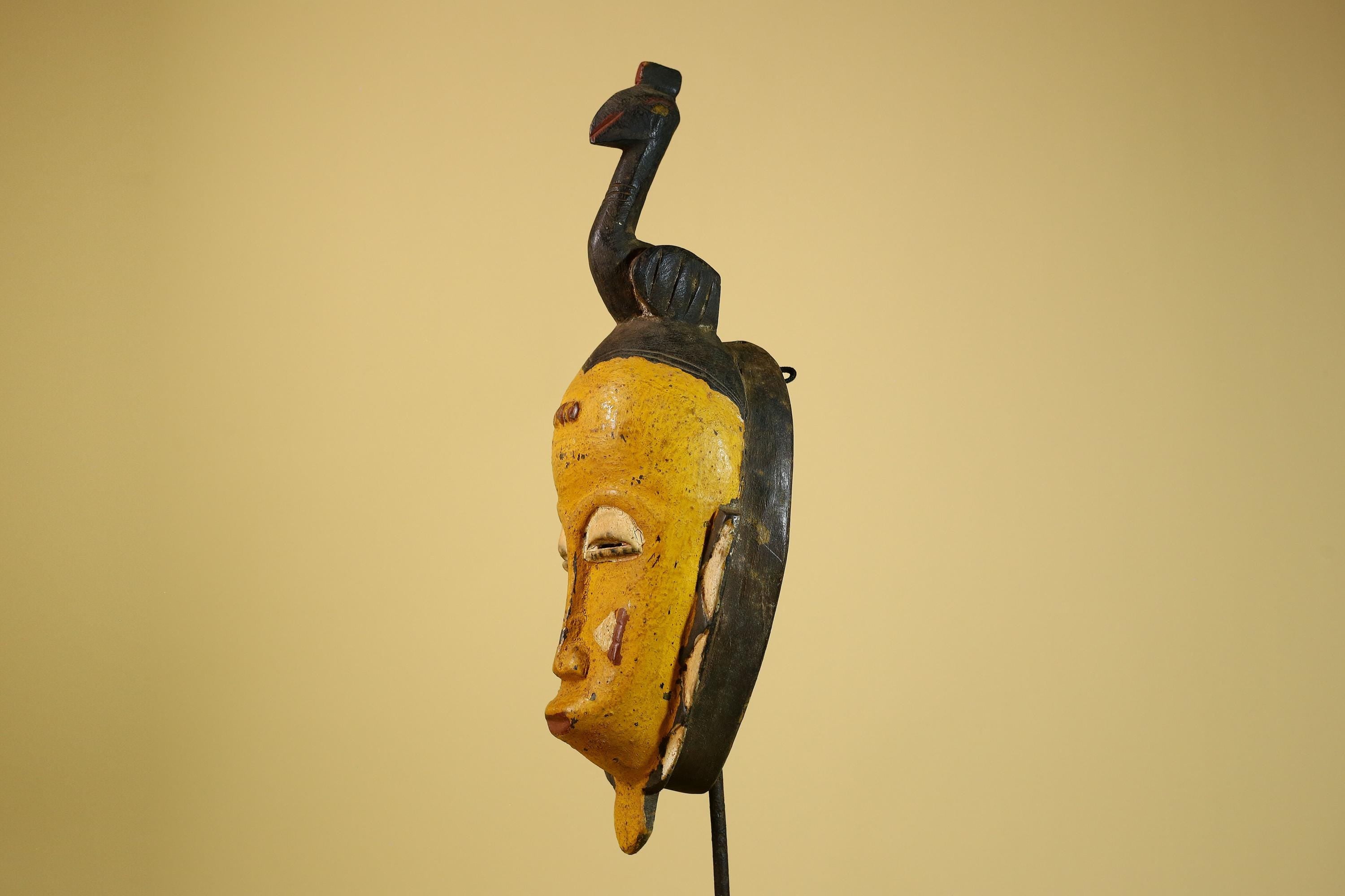 African Guro Mask Carved Wood Bird Crest Côte d’Ivoire Tribal Art Decor-G5934