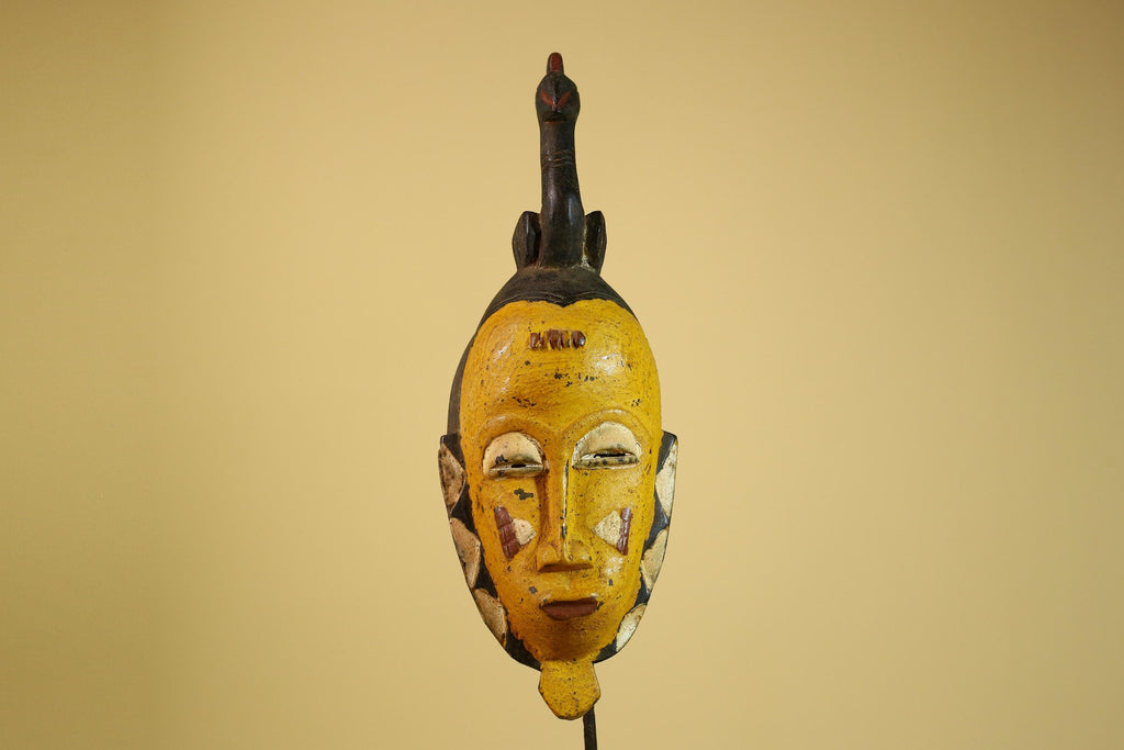 African Guro Mask Carved Wood Bird Crest Côte d’Ivoire Tribal Art Decor-G5934