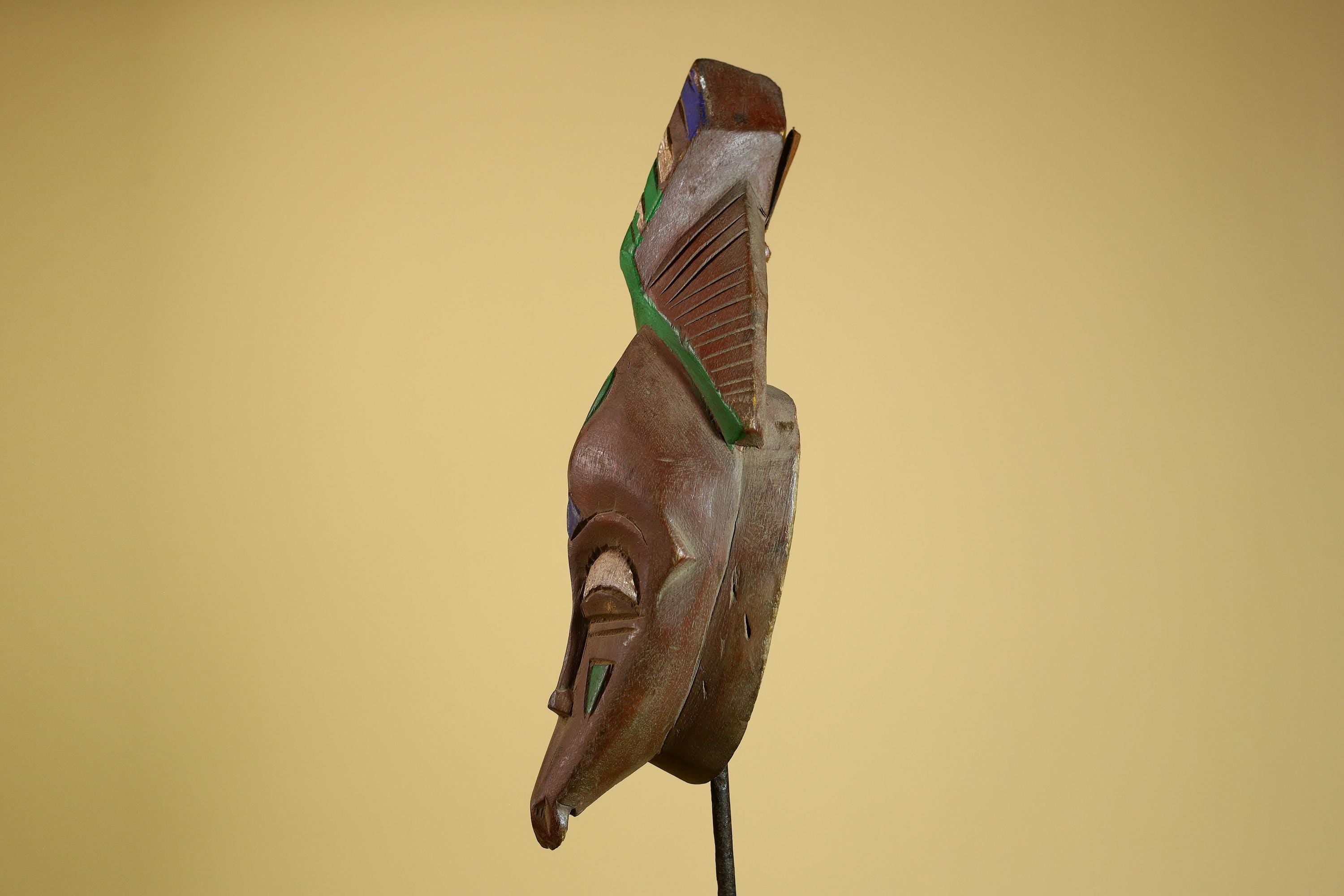 African Guro Mask Carved Wood Green Crest Côte d’Ivoire Tribal Art Decor-G5935