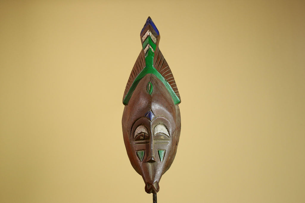 African Guro Mask Carved Wood Green Crest Côte d’Ivoire Tribal Art Decor-G5935