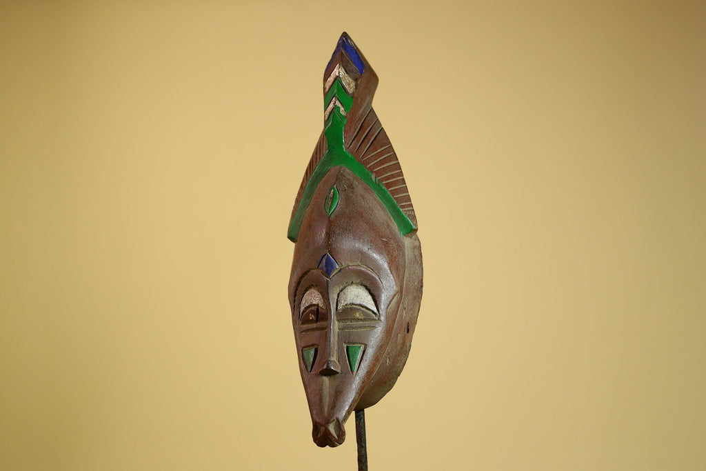 African Guro Mask Carved Wood Green Crest Côte d’Ivoire Tribal Art Decor-G5935