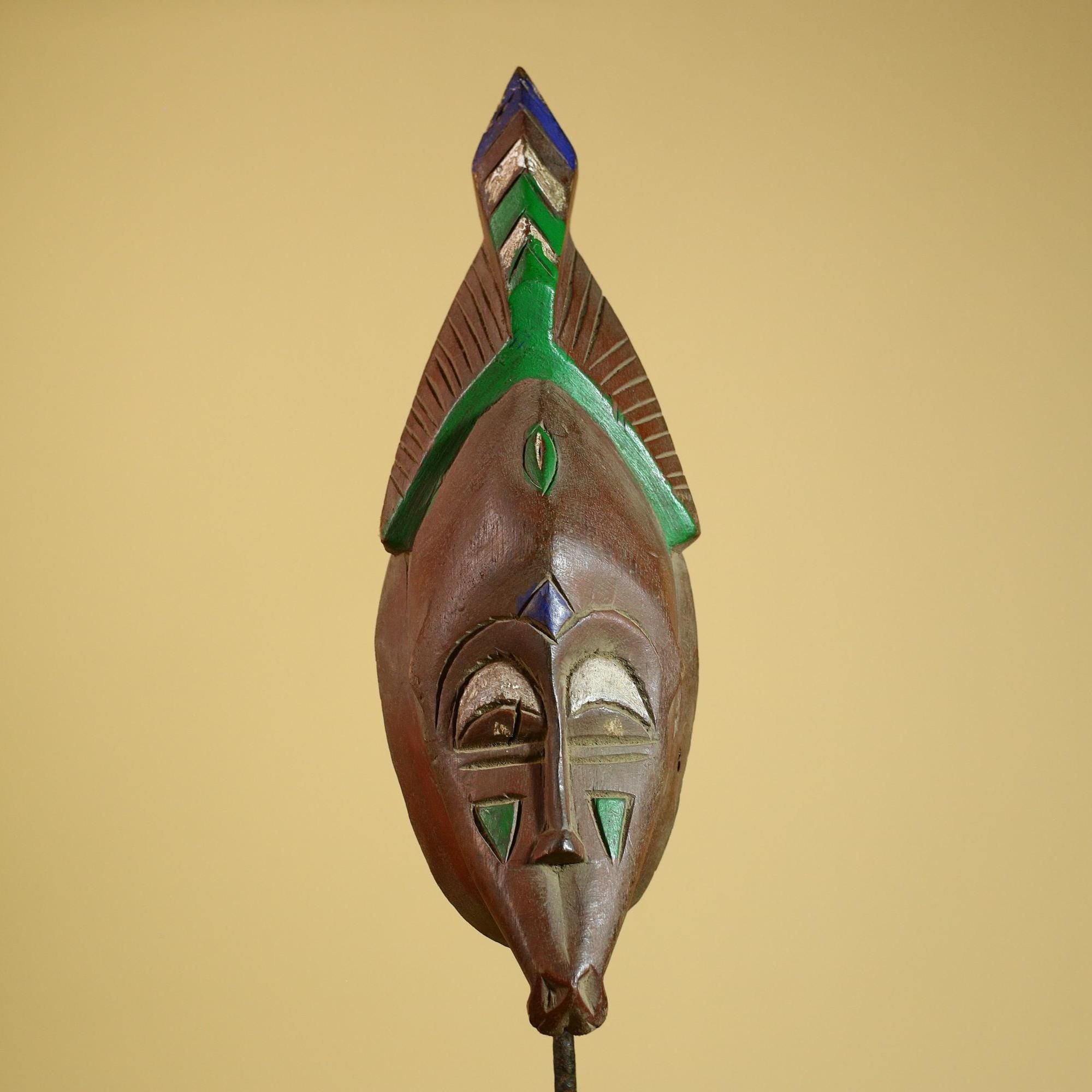 African Guro Mask Carved Wood Green Crest Côte d’Ivoire Tribal Art Decor-G5935