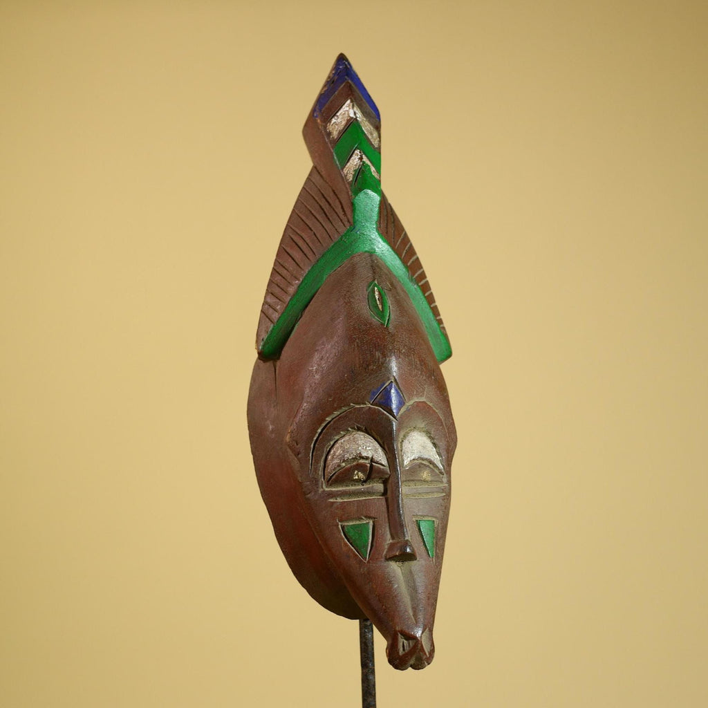 African Guro Mask Carved Wood Green Crest Côte d’Ivoire Tribal Art Decor-G5935