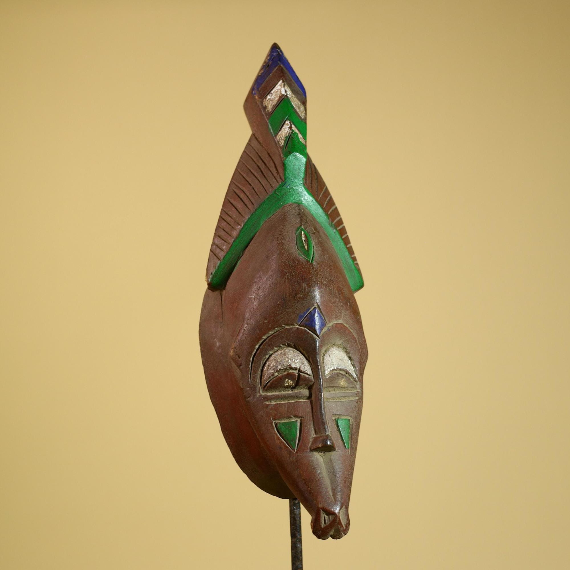 African Guro Mask Carved Wood Green Crest Côte d’Ivoire Tribal Art Decor-G5935