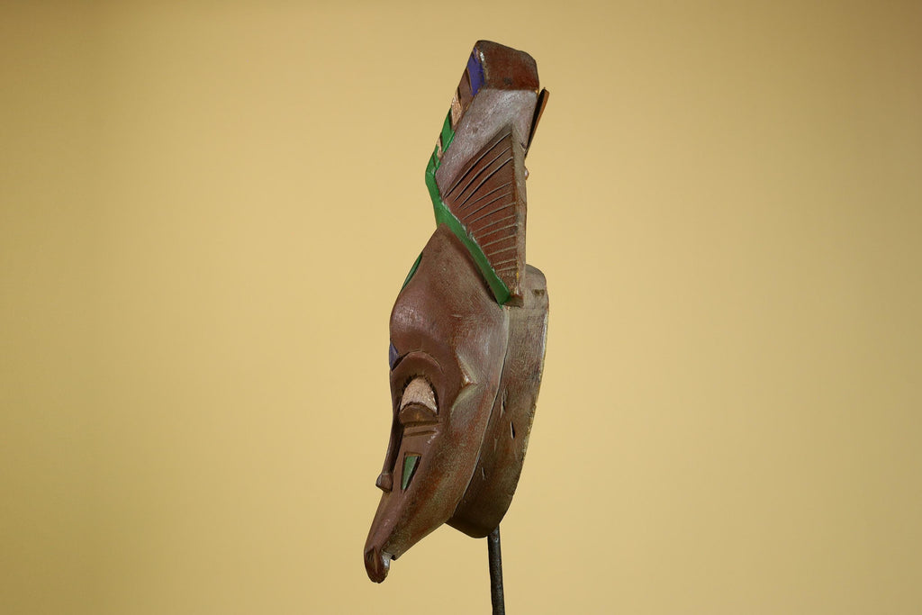 African Guro Mask Carved Wood Green Crest Côte d’Ivoire Tribal Art Decor-G5935