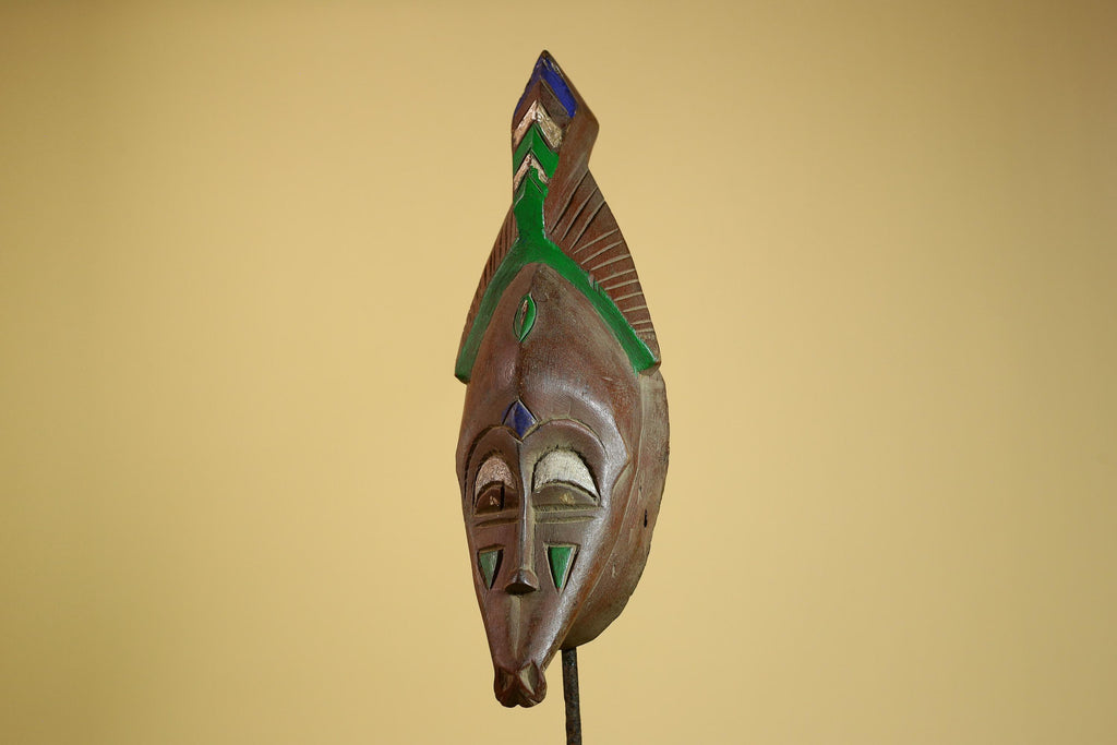 African Guro Mask Carved Wood Green Crest Côte d’Ivoire Tribal Art Decor-G5935