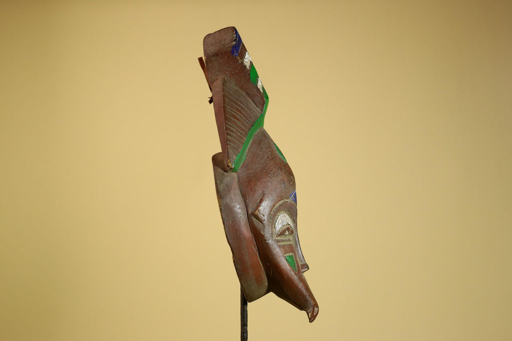 African Guro Mask Carved Wood Green Crest Côte d’Ivoire Tribal Art Decor-G5935