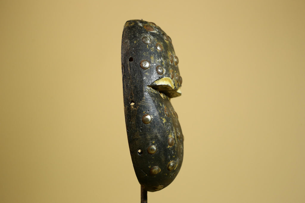 African Tribal Mask Carved Wood Metal Studs Congo Art Decor-G5937