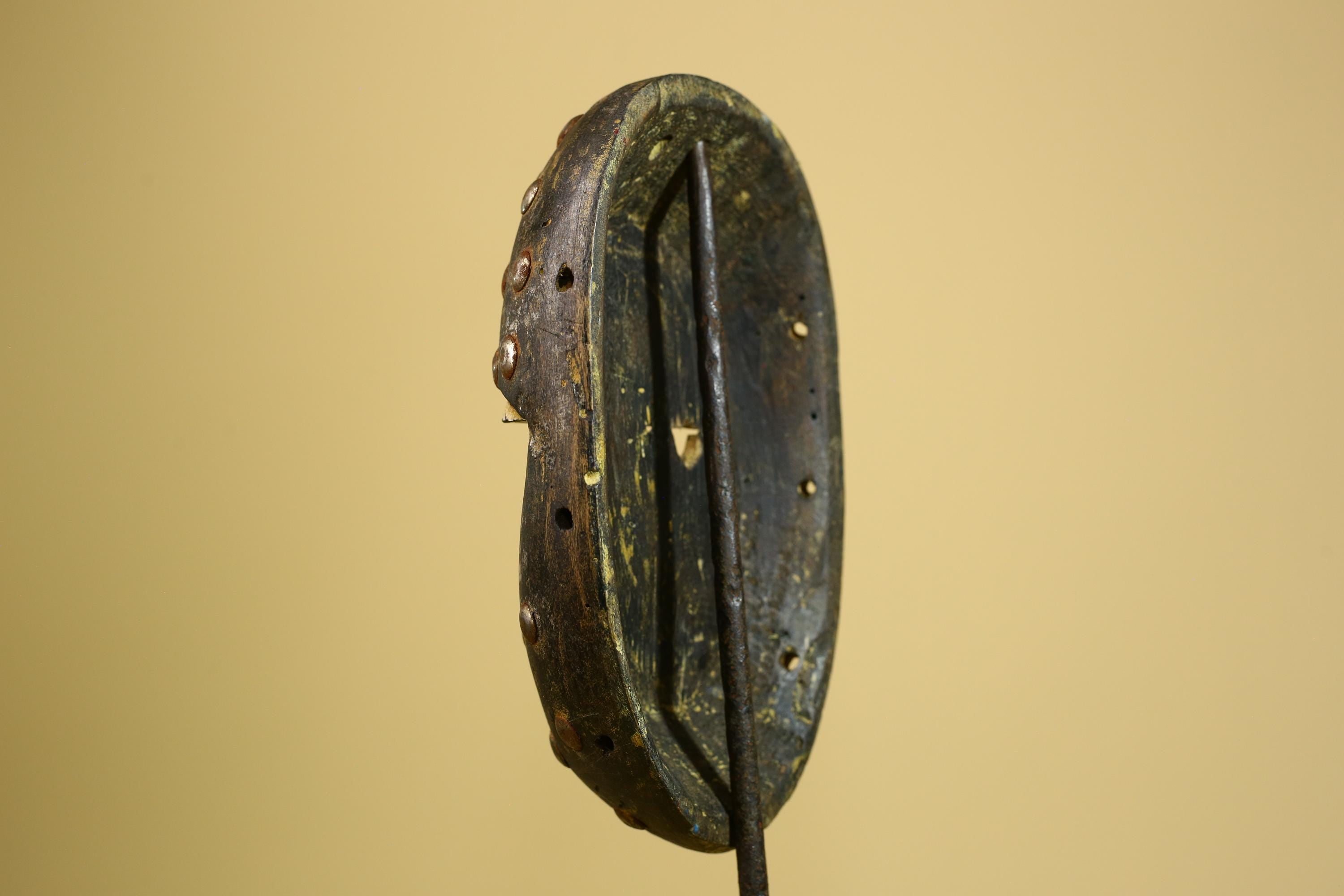 African Tribal Mask Carved Wood Metal Studs Congo Art Decor-G5937