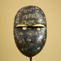 African Tribal Mask Carved Wood Metal Studs Congo Art Decor-G5937
