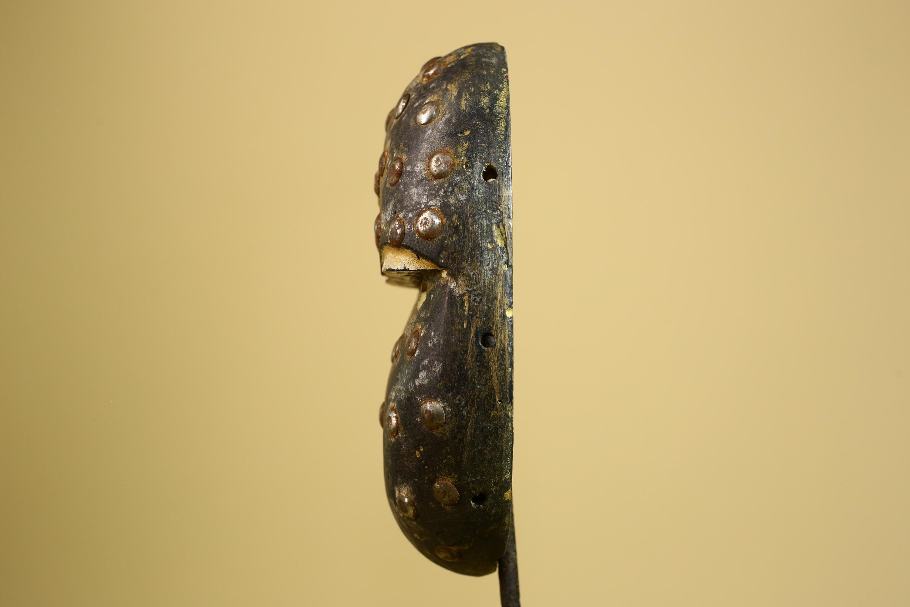 African Tribal Mask Carved Wood Metal Studs Congo Art Decor-G5937