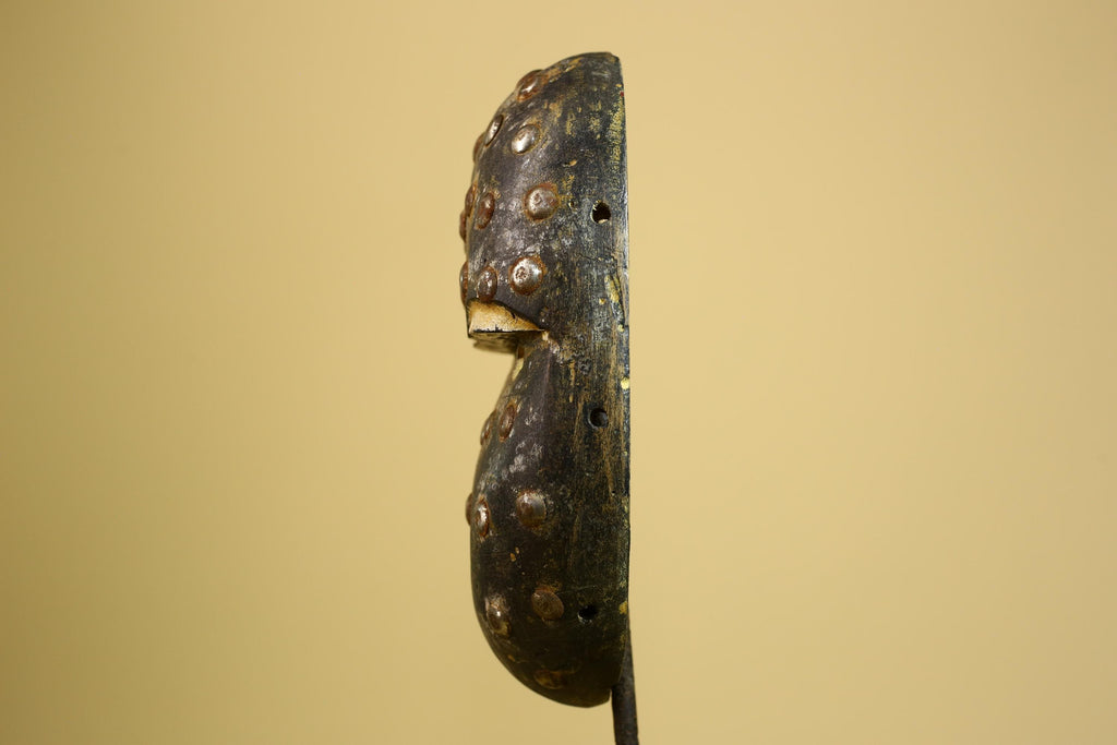 African Tribal Mask Carved Wood Metal Studs Congo Art Decor-G5937