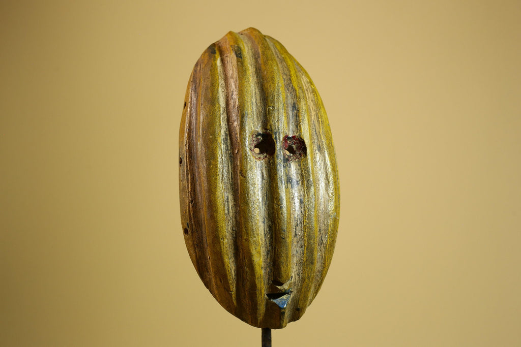 African Tribal Mask Carved Wood Ribbed Design West Africa Wall Art Decor-G5938