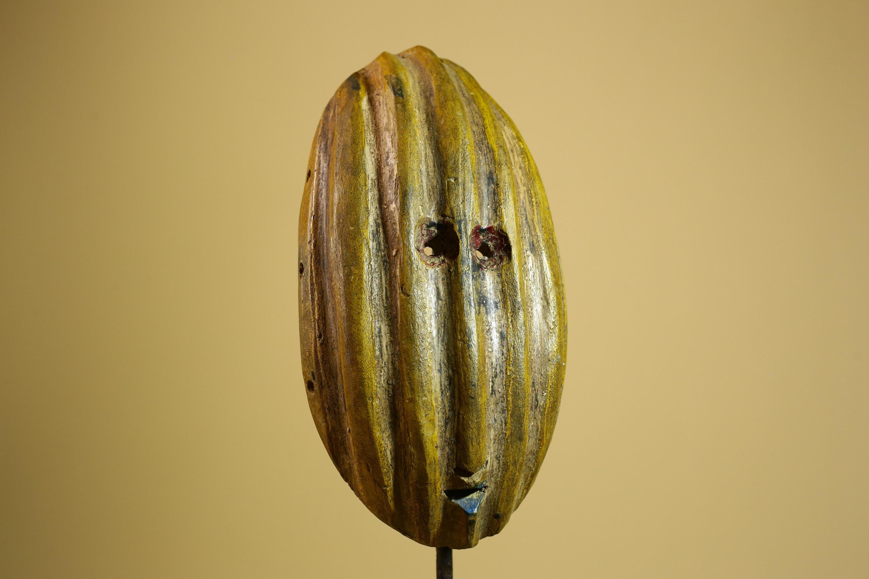 African Tribal Mask Carved Wood Ribbed Design West Africa Wall Art Decor-G5938
