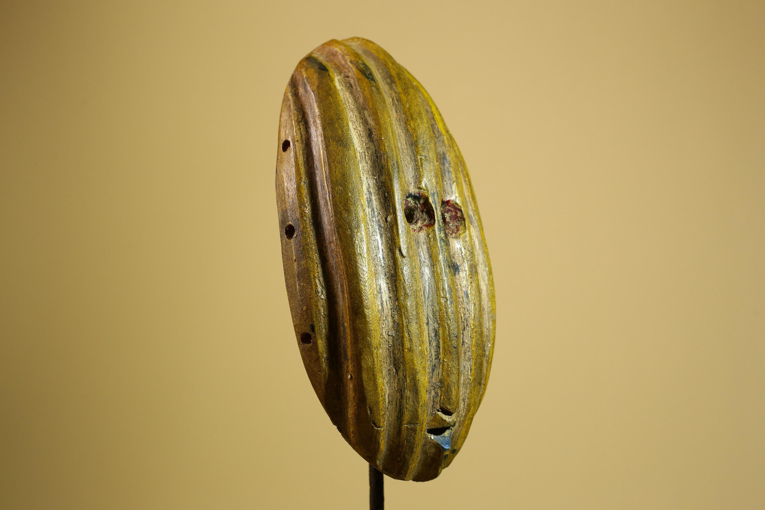 African Tribal Mask Carved Wood Ribbed Design West Africa Wall Art Decor-G5938