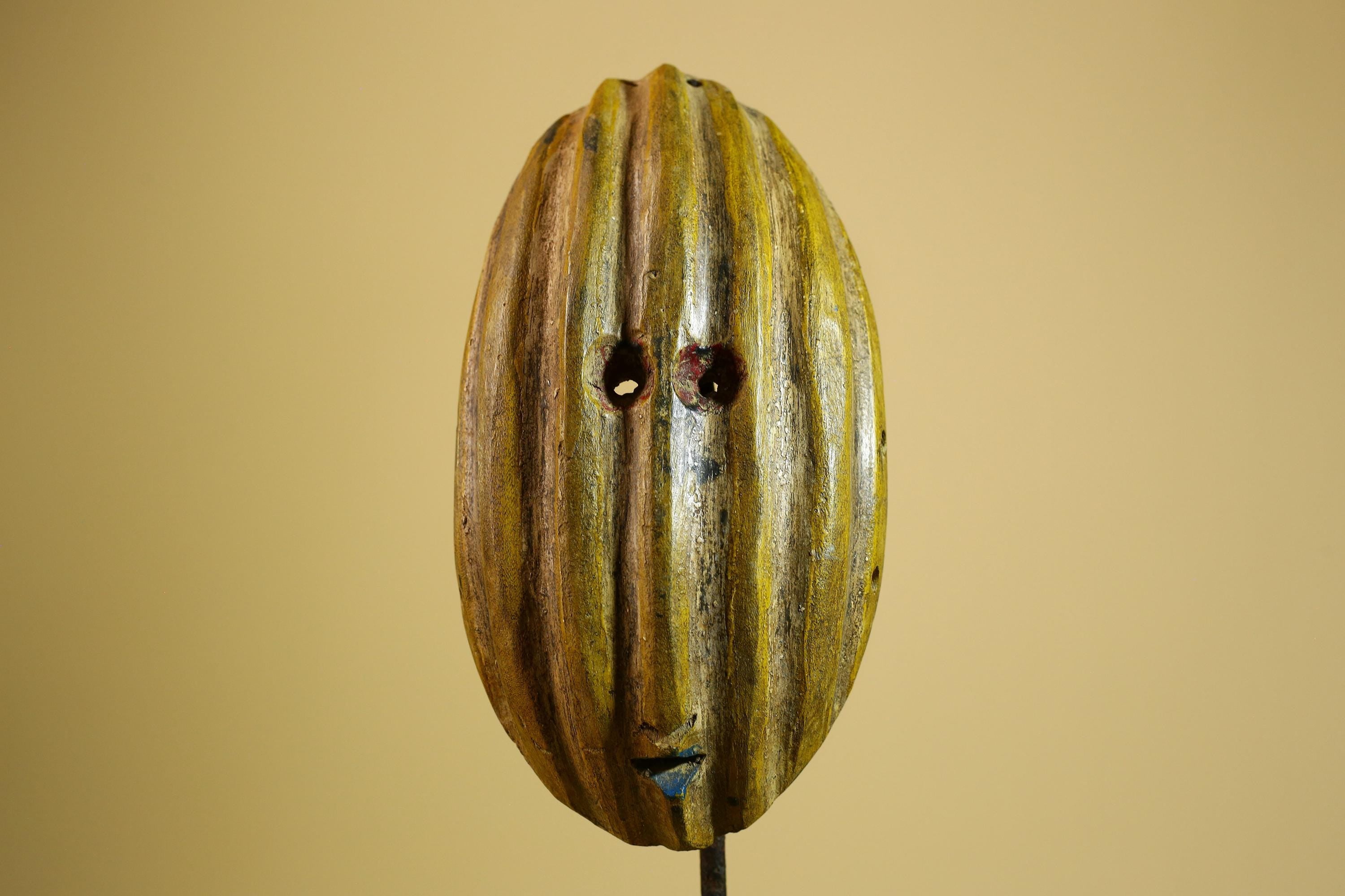 African Tribal Mask Carved Wood Ribbed Design West Africa Wall Art Decor-G5938