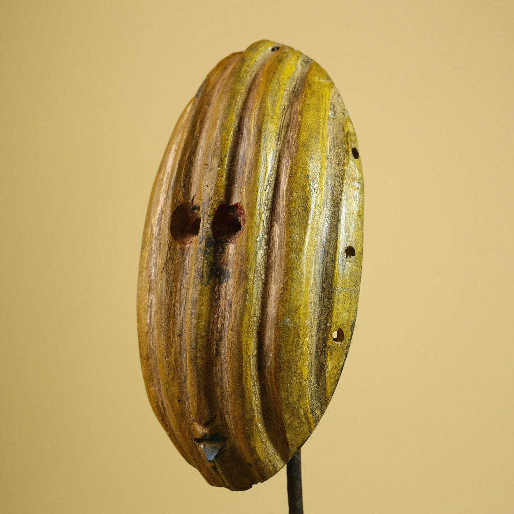 African Tribal Mask Carved Wood Ribbed Design West Africa Wall Art Decor-G5938