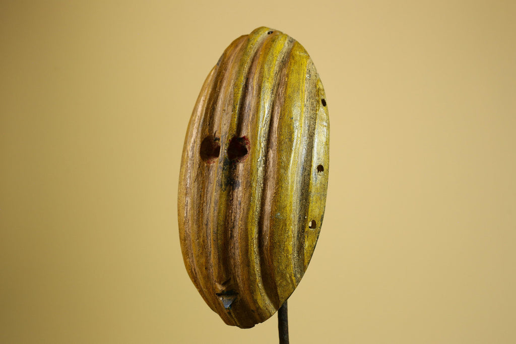African Tribal Mask Carved Wood Ribbed Design West Africa Wall Art Decor-G5938