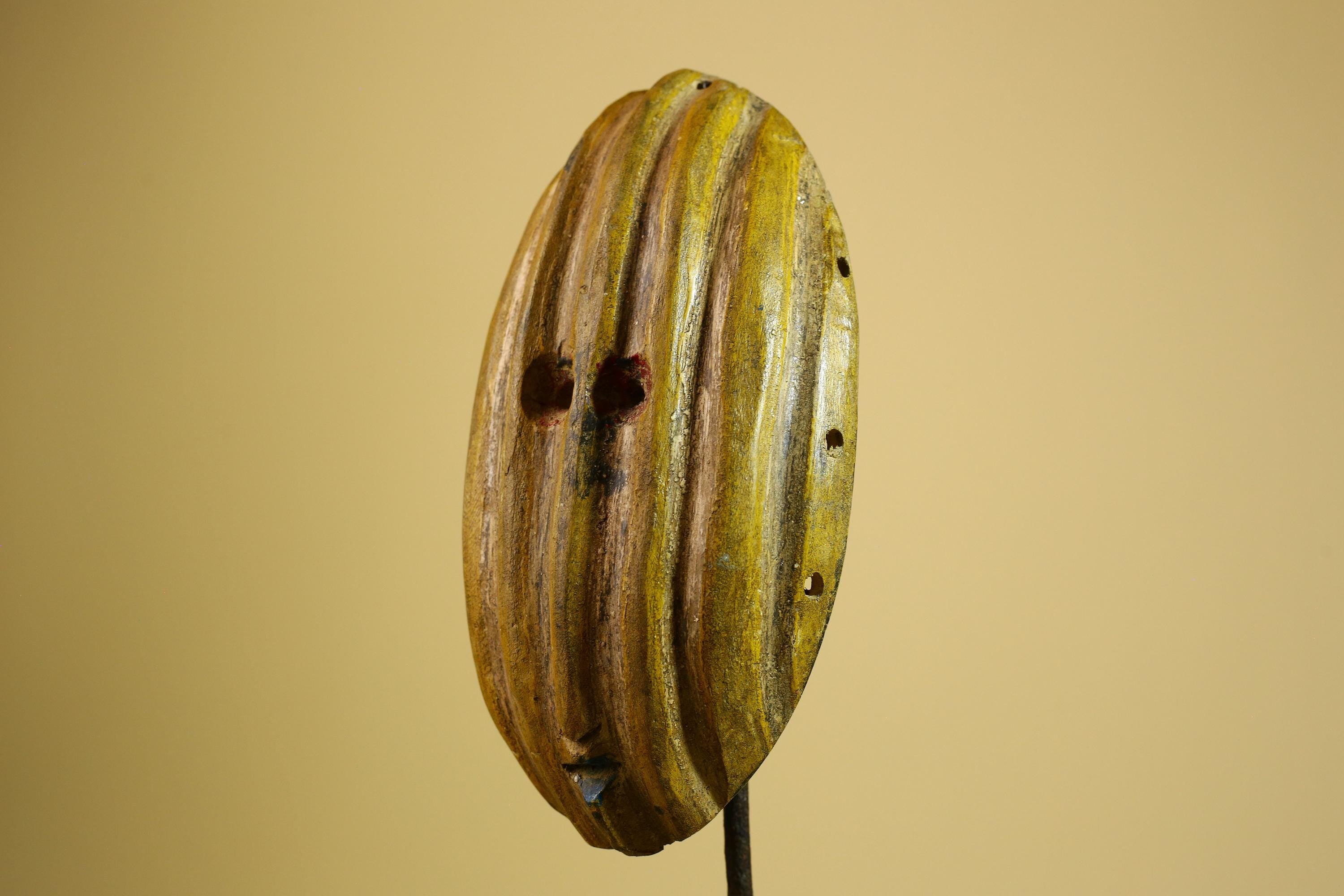 African Tribal Mask Carved Wood Ribbed Design West Africa Wall Art Decor-G5938