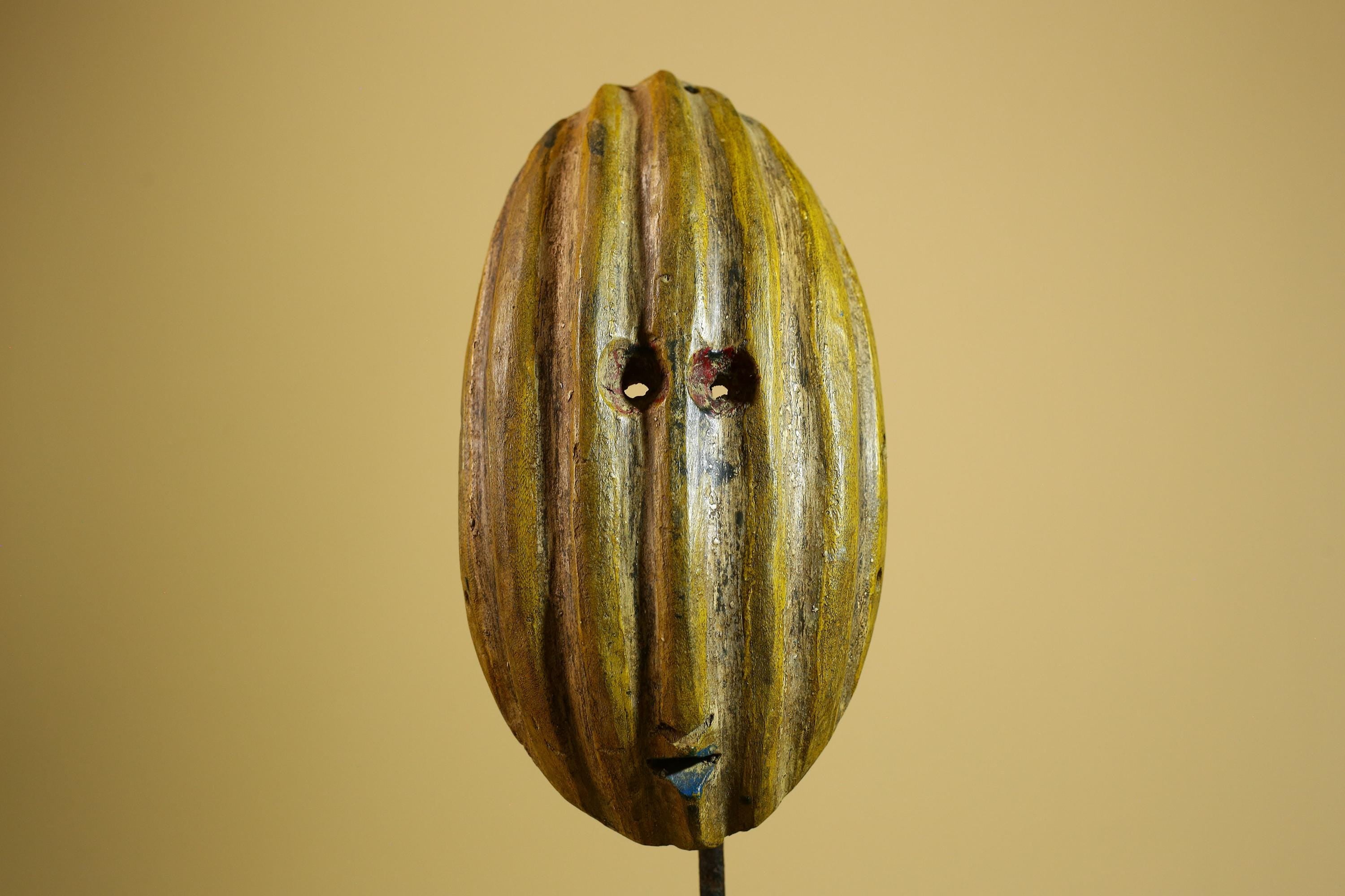 African Tribal Mask Carved Wood Ribbed Design West Africa Wall Art Decor-G5938