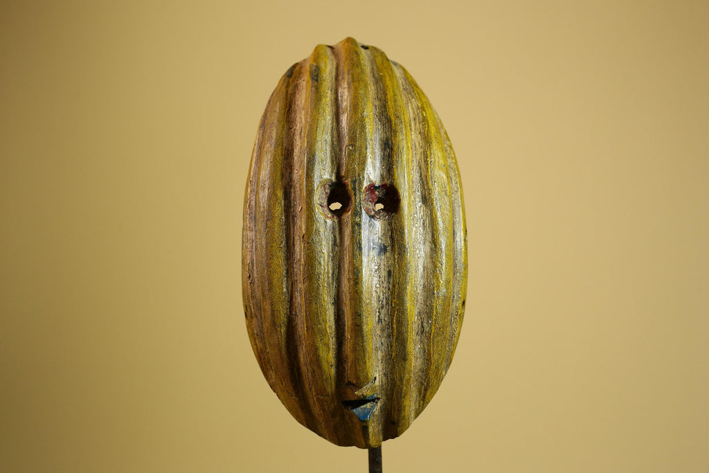 African Tribal Mask Carved Wood Ribbed Design West Africa Wall Art Decor-G5938