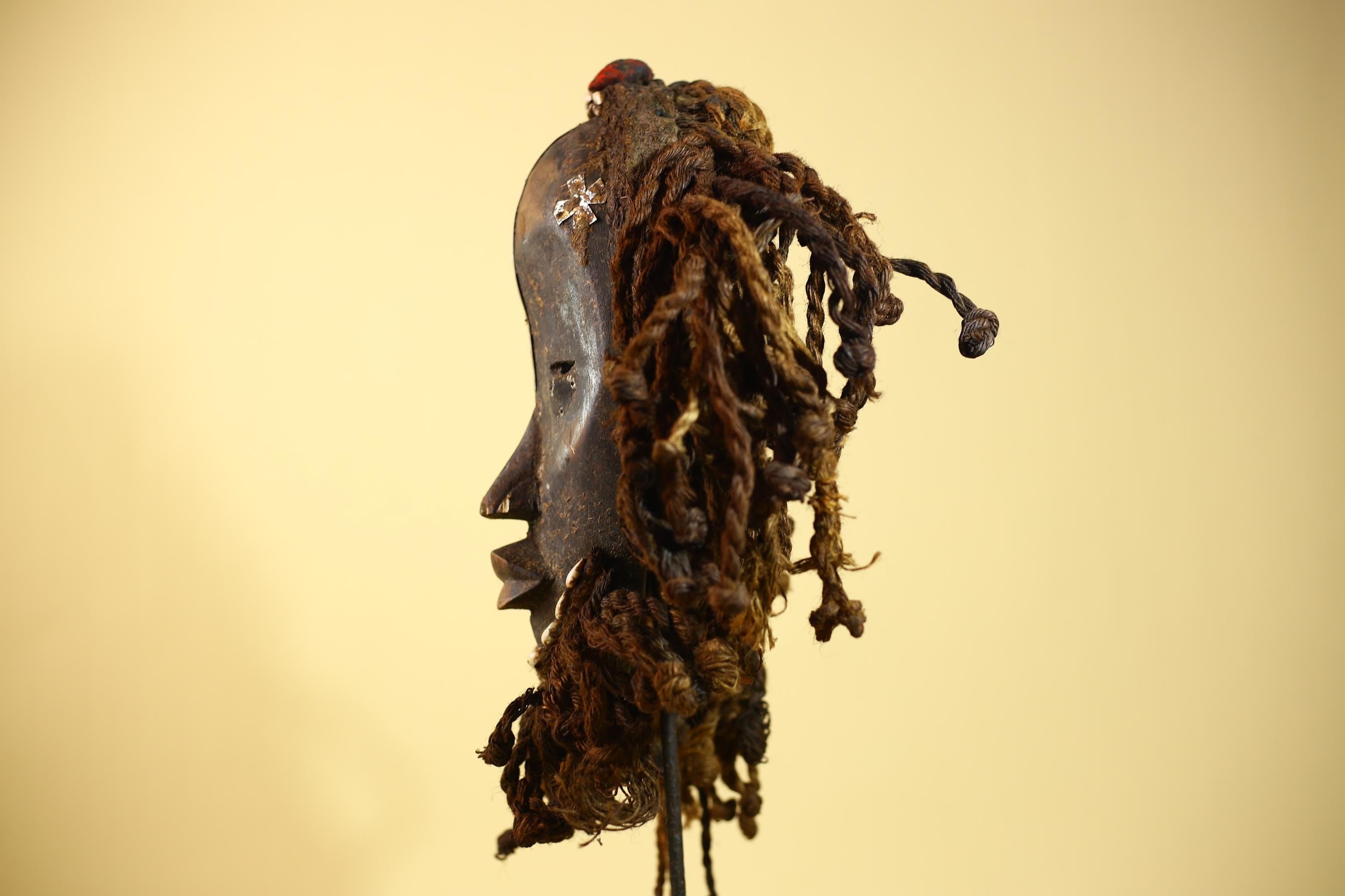 Vintage Dan African Mask Cowrie Shell Fiber Mask Tribal Carved Ritual Mask-G6032