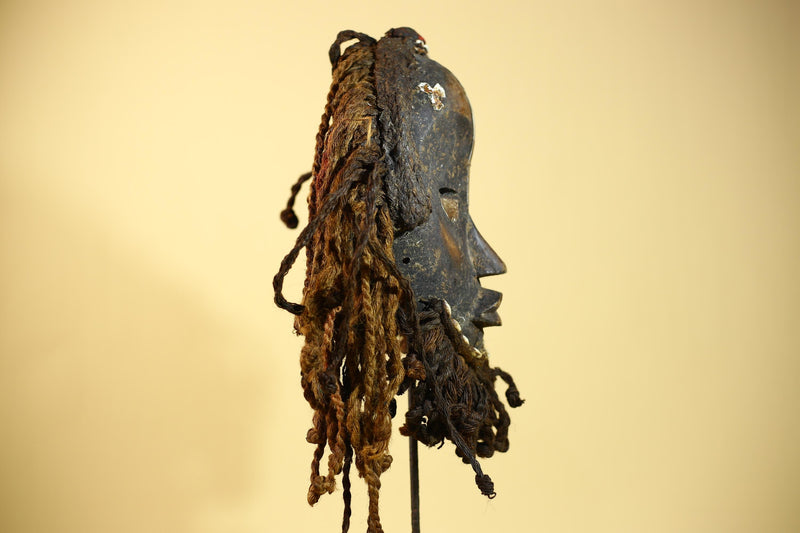 Vintage Dan African Mask Cowrie Shell Fiber Mask Tribal Carved Ritual Mask-G6032