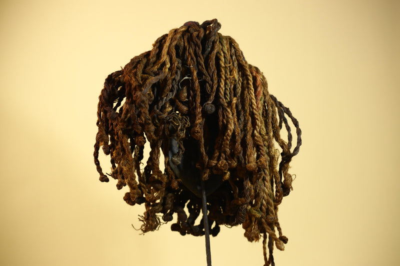 Vintage Dan African Mask Cowrie Shell Fiber Mask Tribal Carved Ritual Mask-G6032