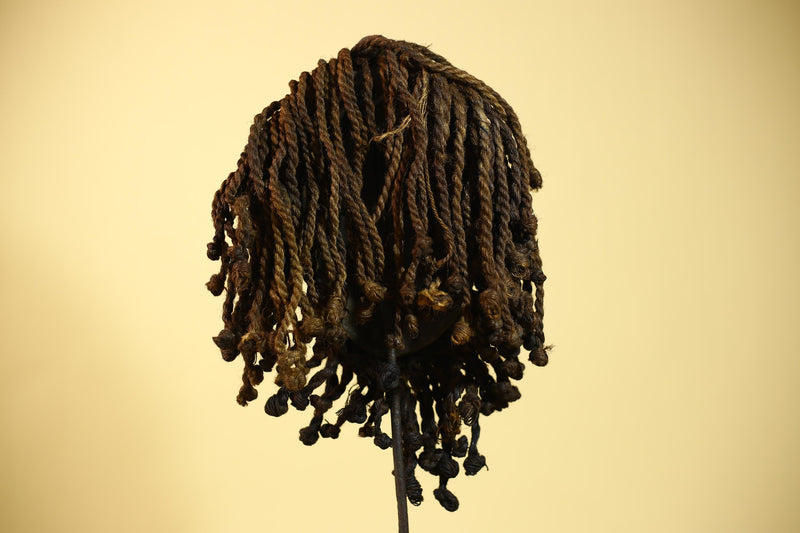 Authentic African Dan Mask With Braided Fibre Hair & Cowrie Details Mask-G6033