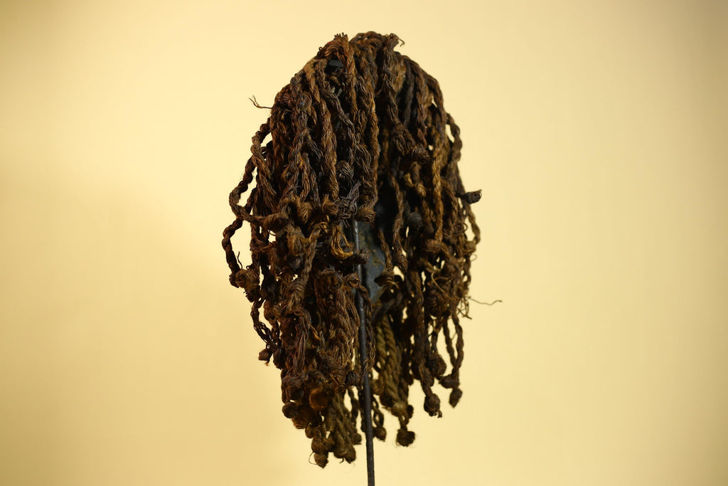 African Antique Dan Mask With Cowrie Beard & Braided Fiber Hair Tribal Art-G6034