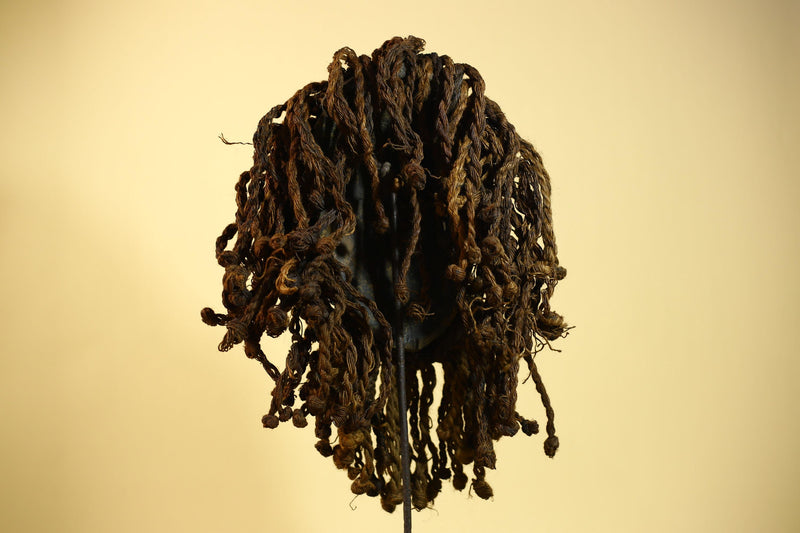 African Antique Dan Mask With Cowrie Beard & Braided Fiber Hair Tribal Art-G6034