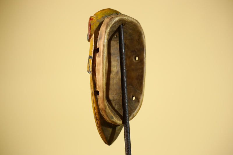 African Guro Tribal  Mask Hand Carved Wood Painted Yellow Ritual Wall Mask-G6037