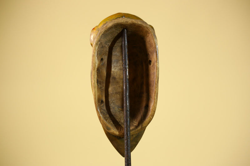 African Guro Tribal  Mask Hand Carved Wood Painted Yellow Ritual Wall Mask-G6037