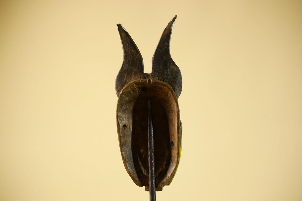 Vintage African Baule Mask with Tall Horned Crest Collectible Ethnic Wall-G6039
