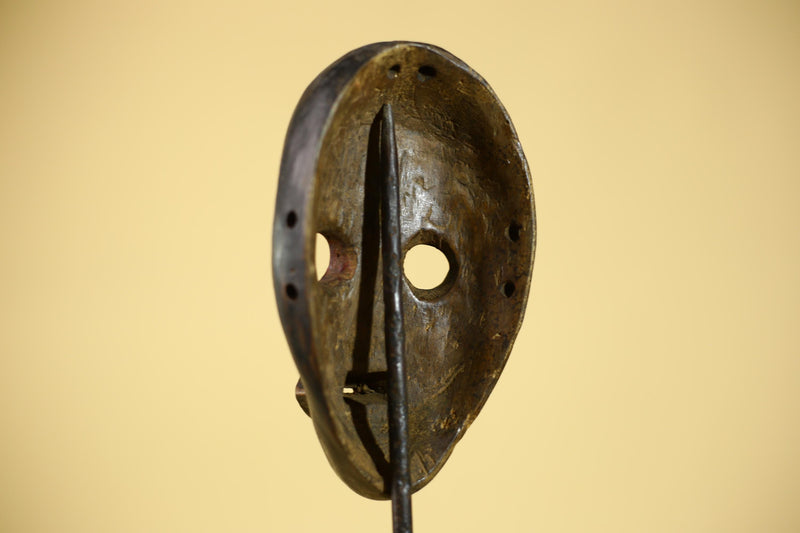 Vintage African Dan Mask Red Black Carved Wood Mask with Bold Lip Wall Art-G6040