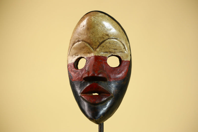 Vintage African Dan Mask Red Black Carved Wood Mask with Bold Lip Wall Art-G6040