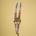 African Tribal Mask Carved Wood Long Horn Design Mali Art Decor-G5940