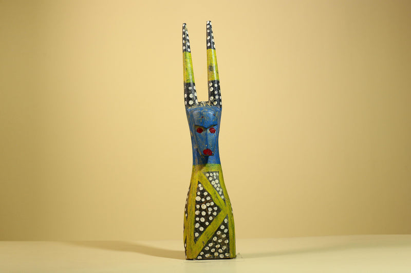 African Spirit Statue Carved Wood Painted Figure Côte d’Ivoire Tribal Art-G5941