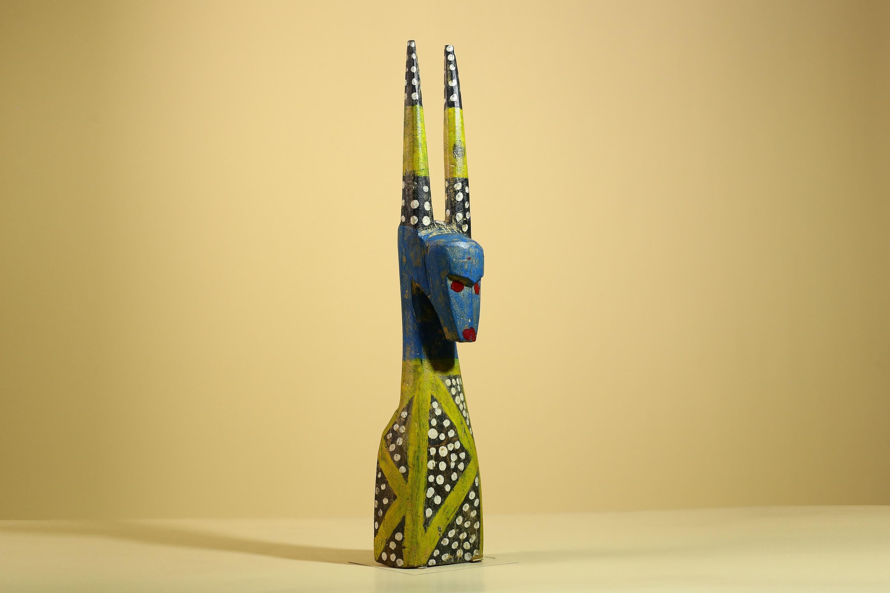 African Spirit Statue Carved Wood Painted Figure Côte d’Ivoire Tribal Art-G5941