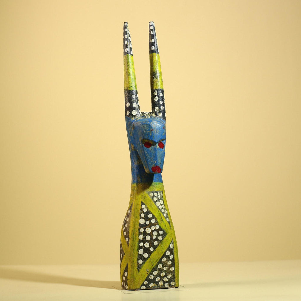 African Spirit Statue Carved Wood Painted Figure Côte d’Ivoire Tribal Art-G5941