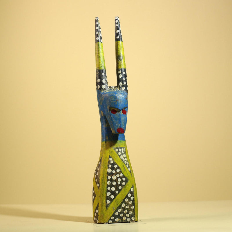 African Spirit Statue Carved Wood Painted Figure Côte d’Ivoire Tribal Art-G5941