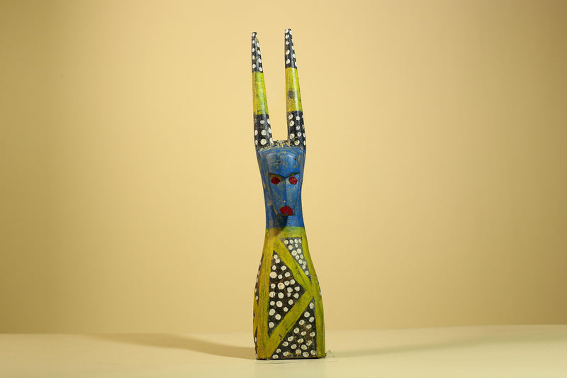 African Spirit Statue Carved Wood Painted Figure Côte d’Ivoire Tribal Art-G5941