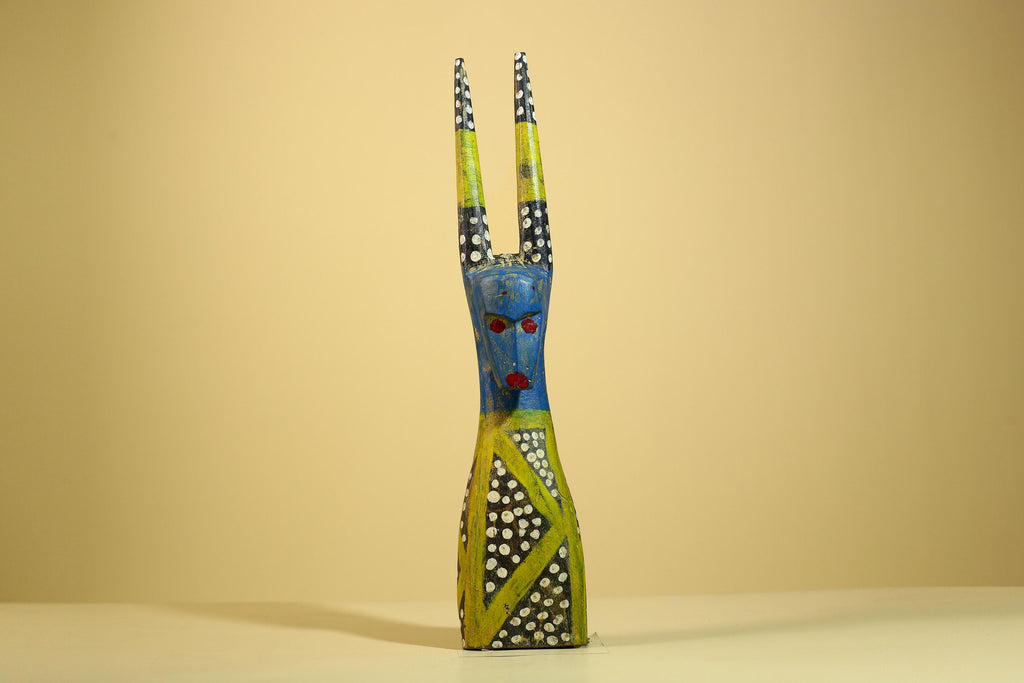 African Spirit Statue Carved Wood Painted Figure Côte d’Ivoire Tribal Art-G5941