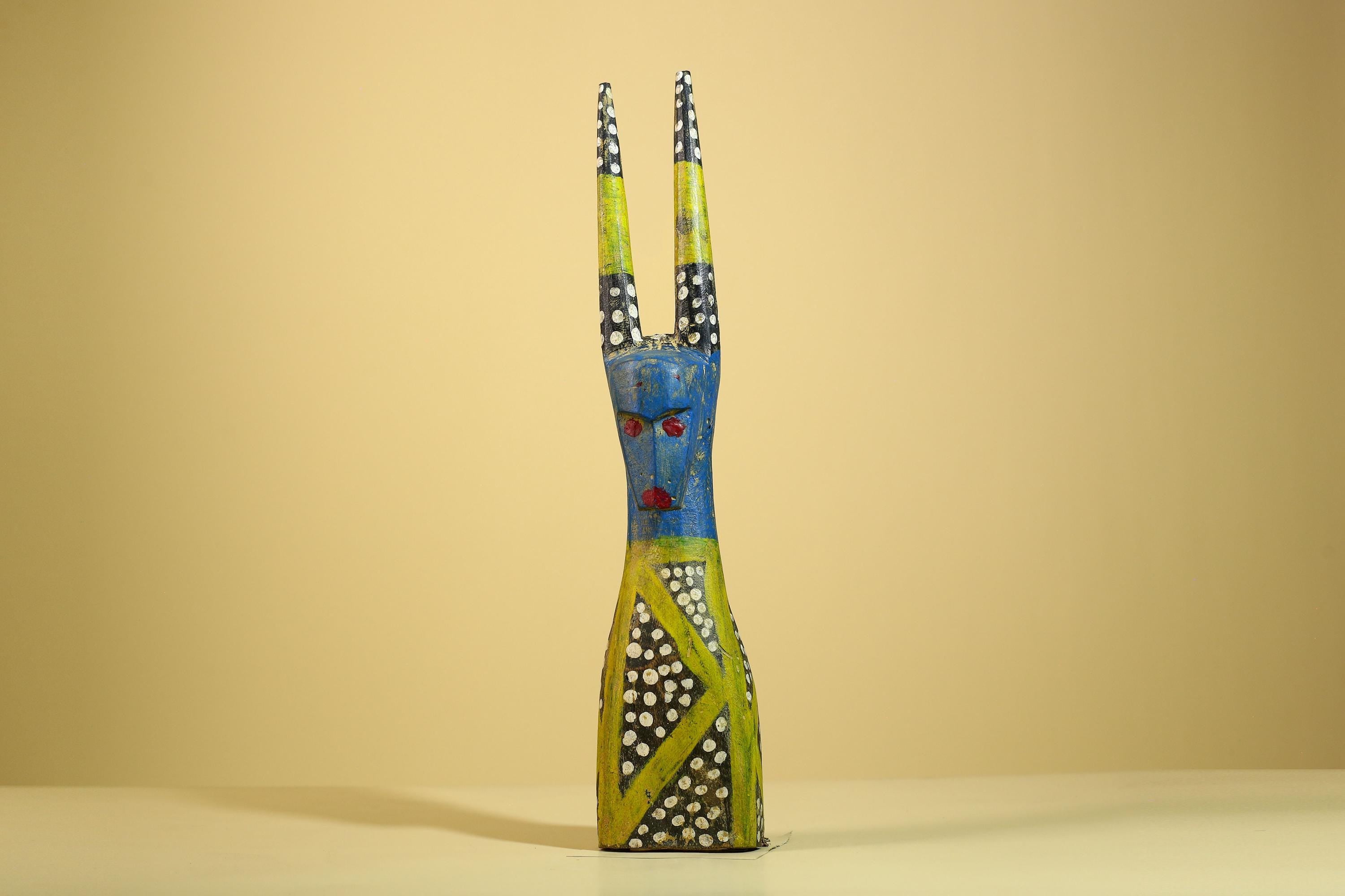 African Spirit Statue Carved Wood Painted Figure Côte d’Ivoire Tribal Art-G5941