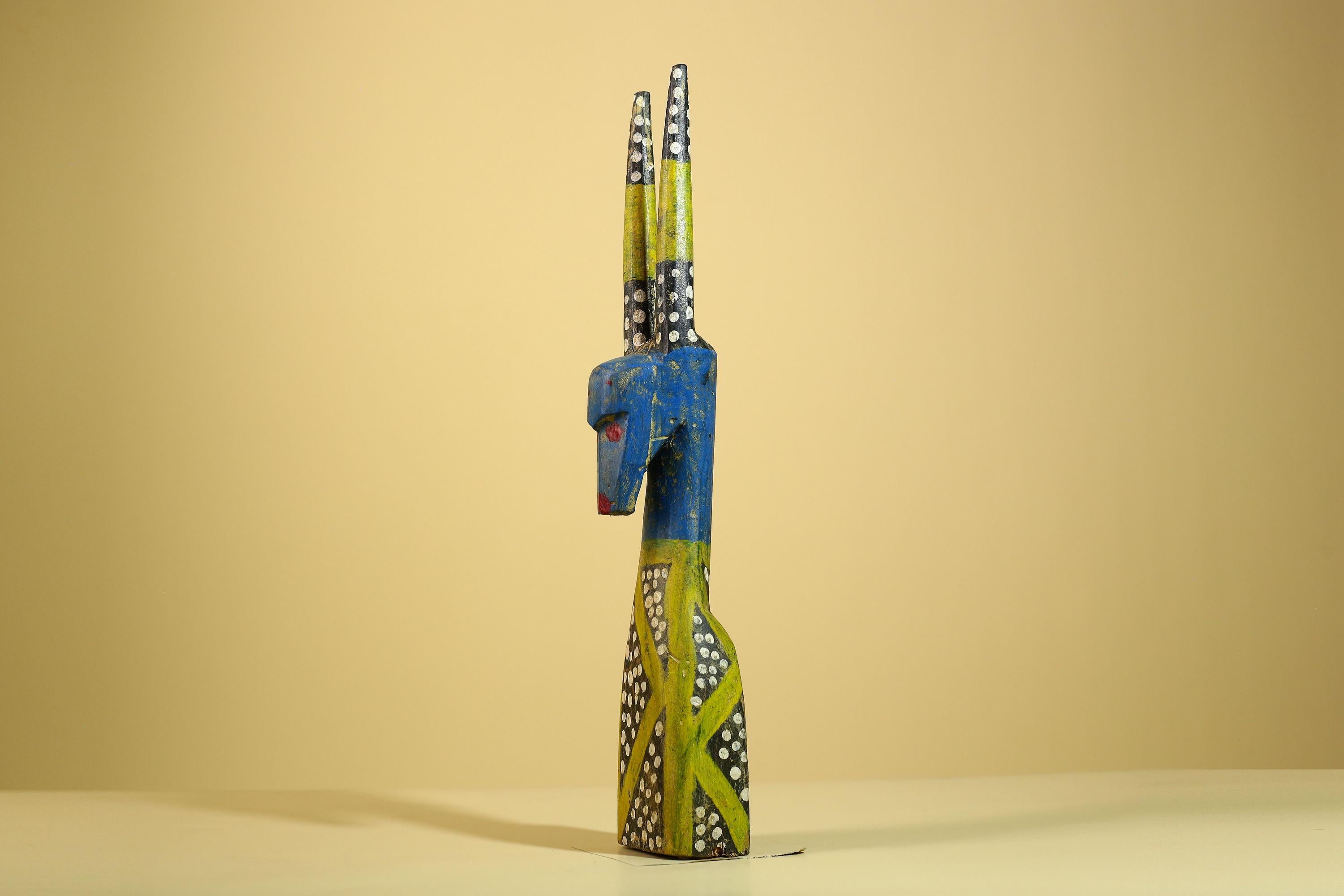 African Spirit Statue Carved Wood Painted Figure Côte d’Ivoire Tribal Art-G5941