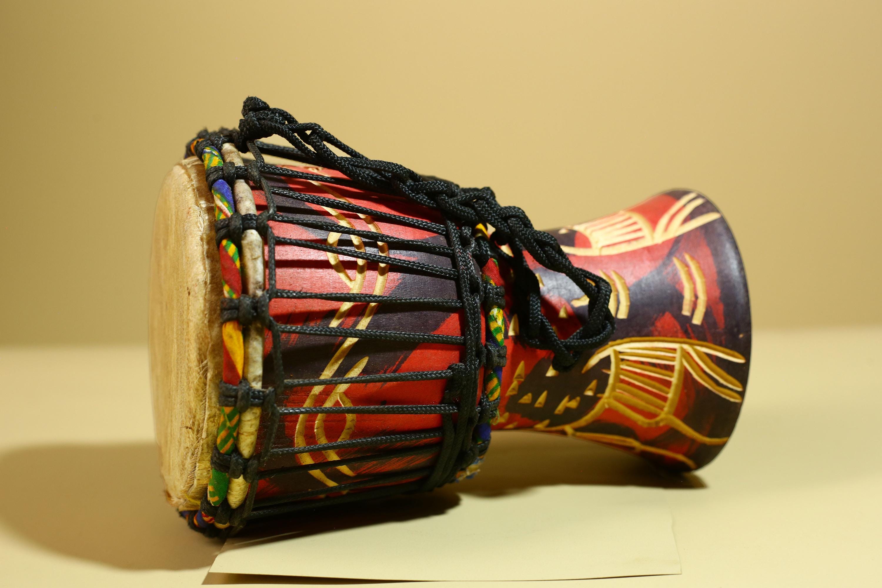 African Djembe Drum Carved Wood Rope Tuned Hand Drum Tribal Art Decor-G5942