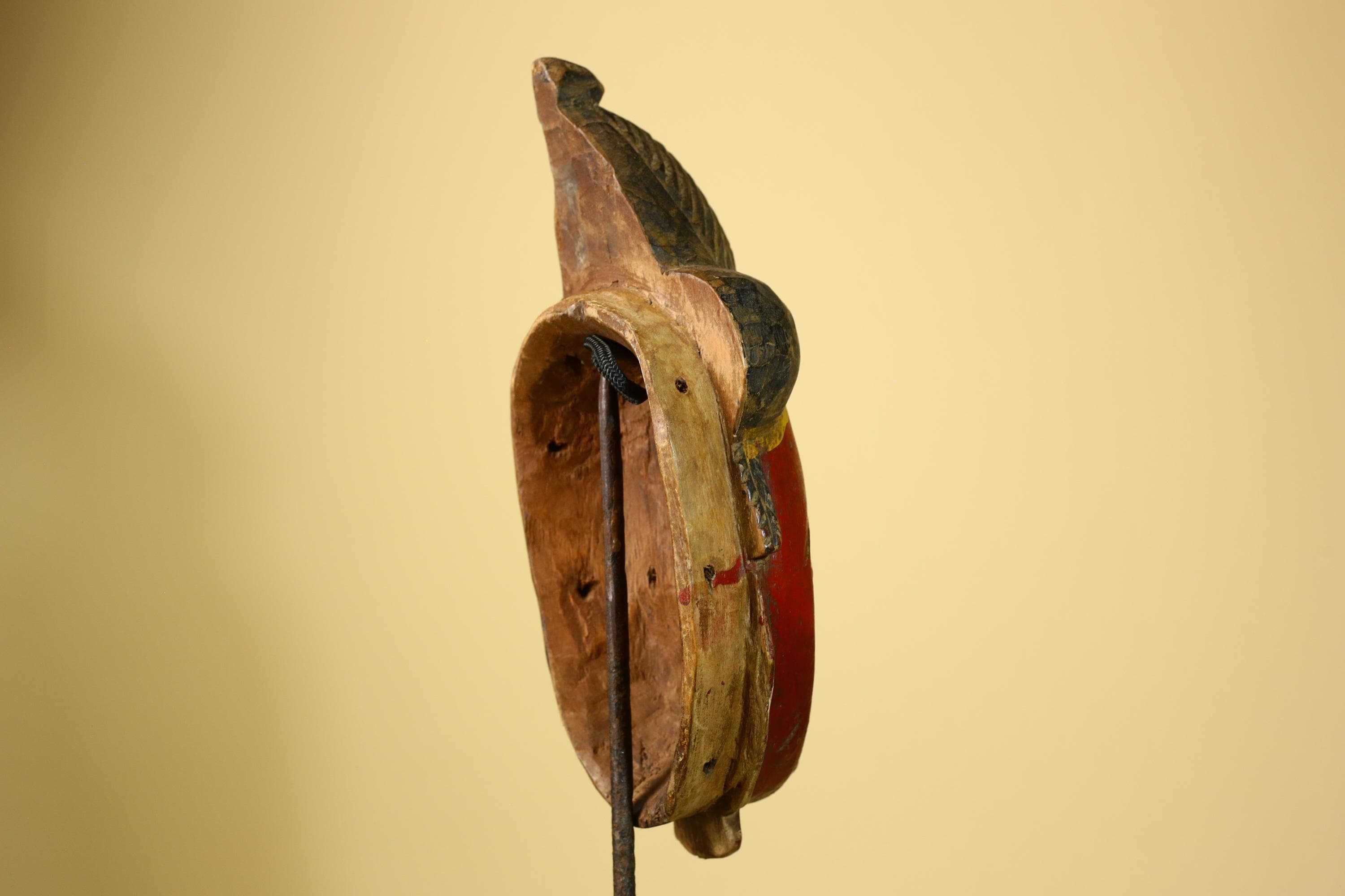 African Baule Mask Carved Wood Painted Red Face Côte d’Ivoire Tribal Art-G5943