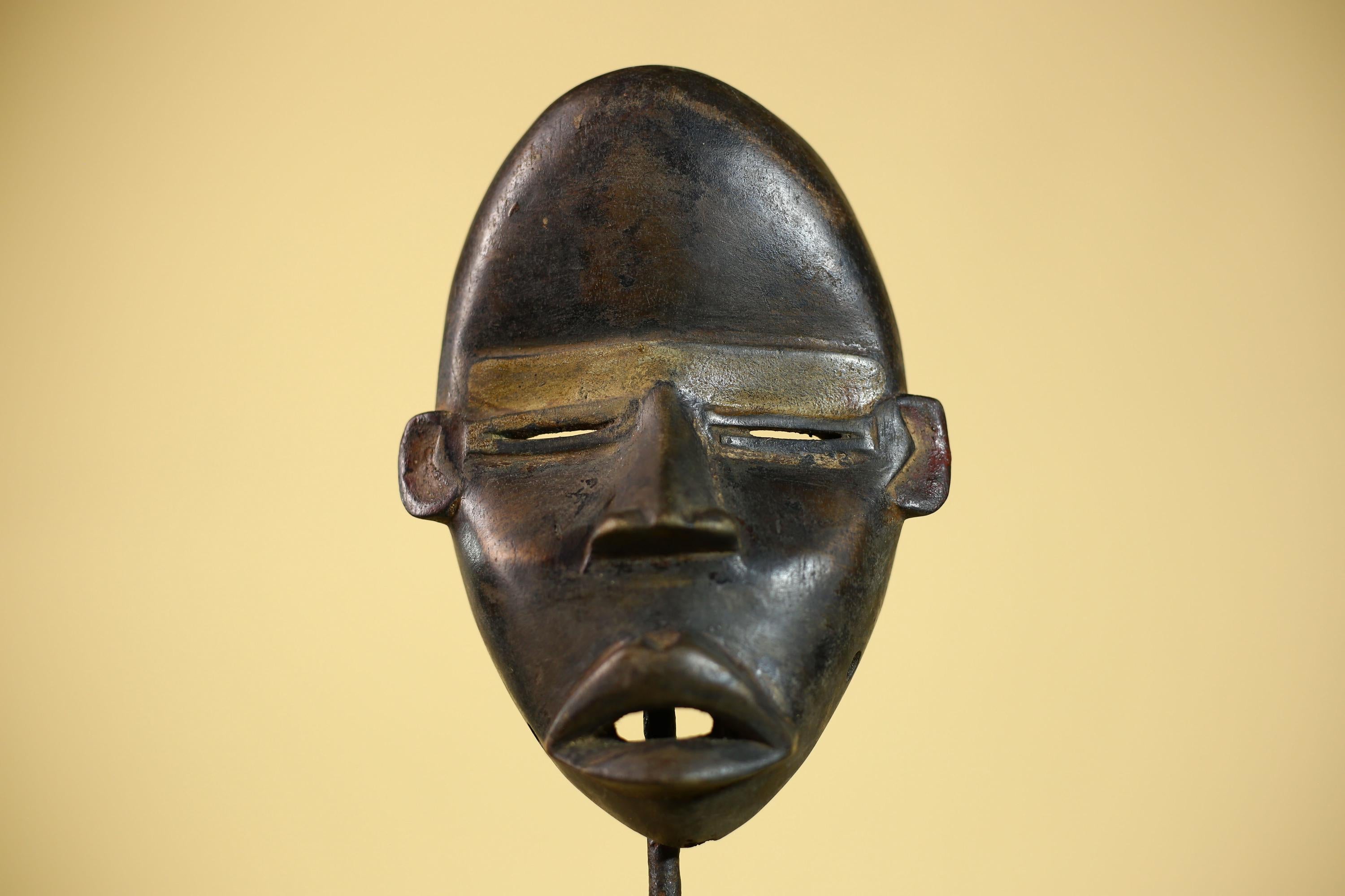 African Vintage Dan Tribal Black Patina Carved Wood Mask with Narrow Eyes-G6041