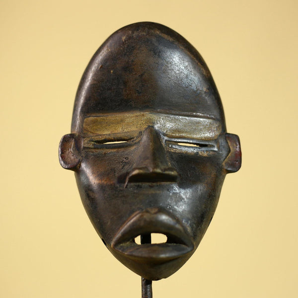 African Vintage Dan Tribal Black Patina Carved Wood Mask with Narrow Eyes-G6041